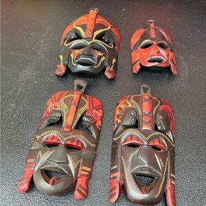 Set of 4 Handcrafted Red and Black Tribal Masks